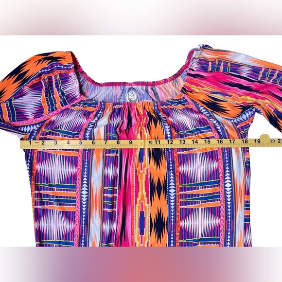 2B Together Boho Aztec Print Peasant Tunic Dress with Crochet Hem – Small - Picture 7 of 9